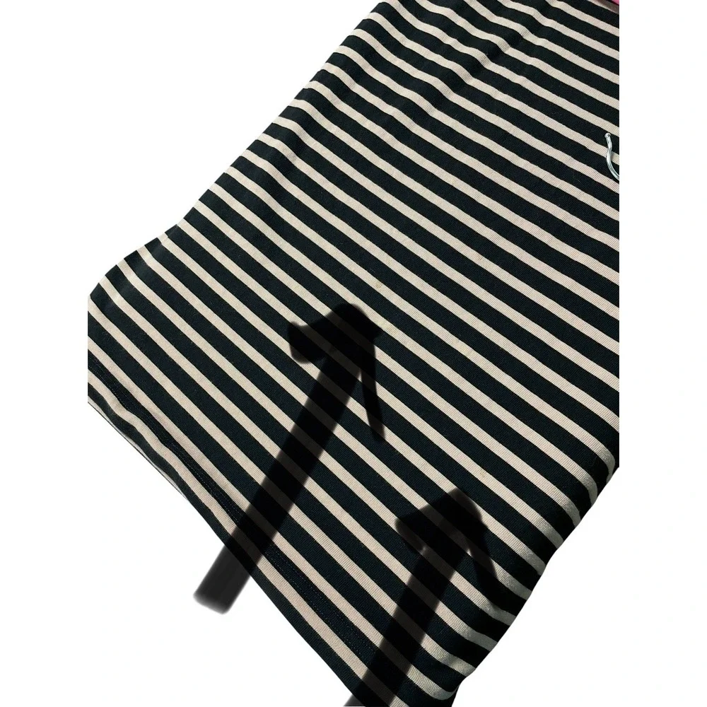 Tory Burch Black Tan Striped Cotton Mini T Shirt Dress Preppy Travel Career M